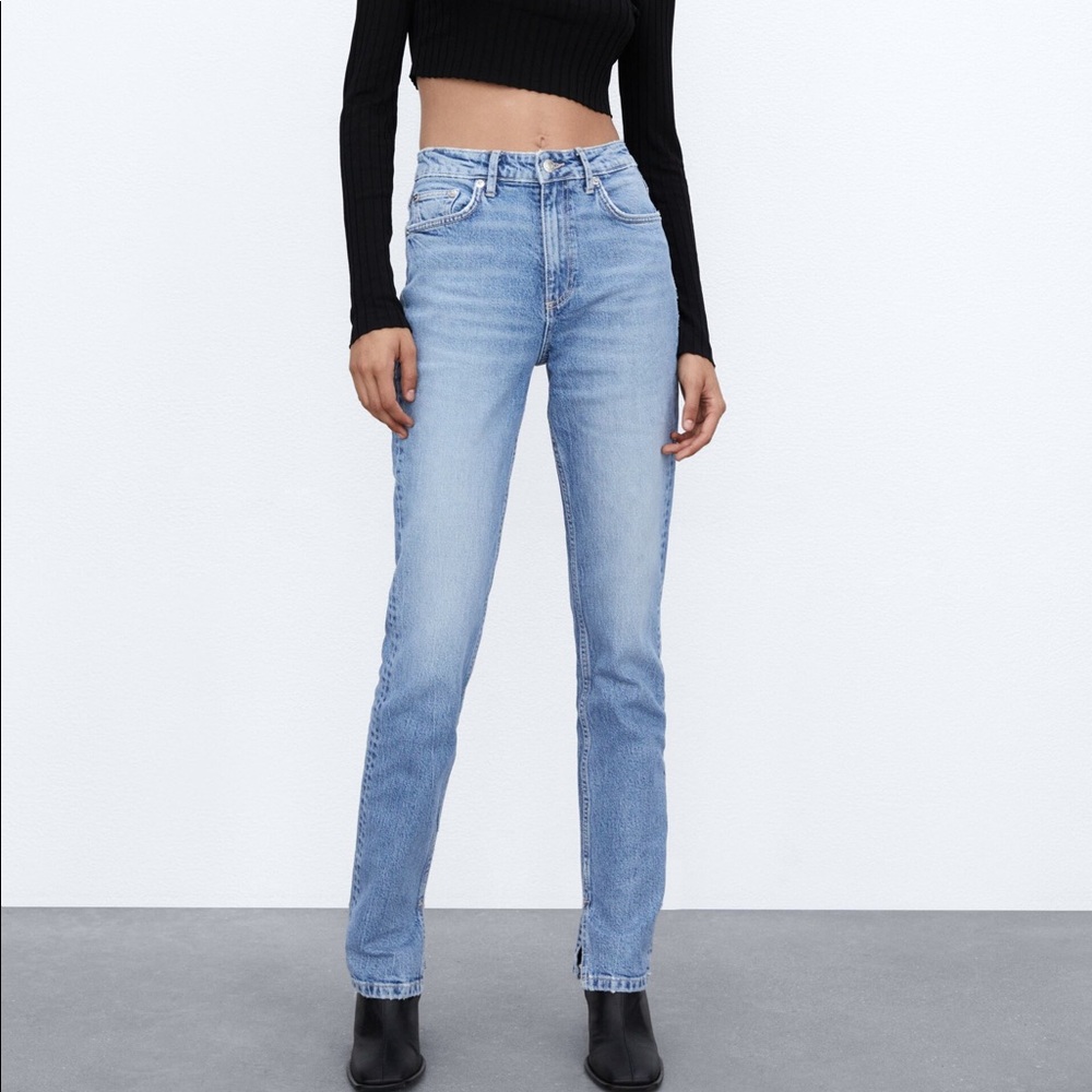 Zara High Waisted Split Slim Jeans